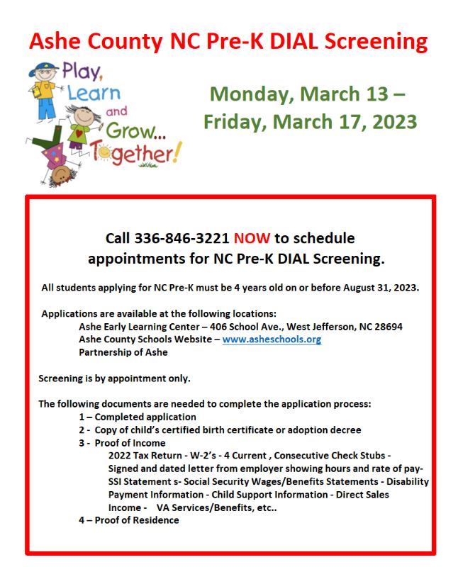  NC Pre-K DIAL Screening Information